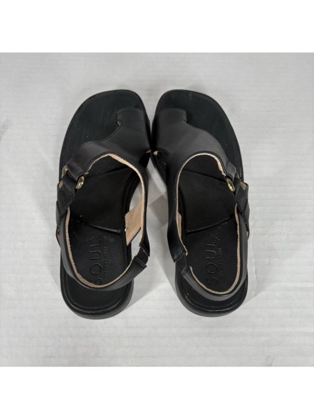 SOUL Naturalizer Women 8.5M Black Faux Leather Comfort Freya Flat Sandals - Picture 8 of 12